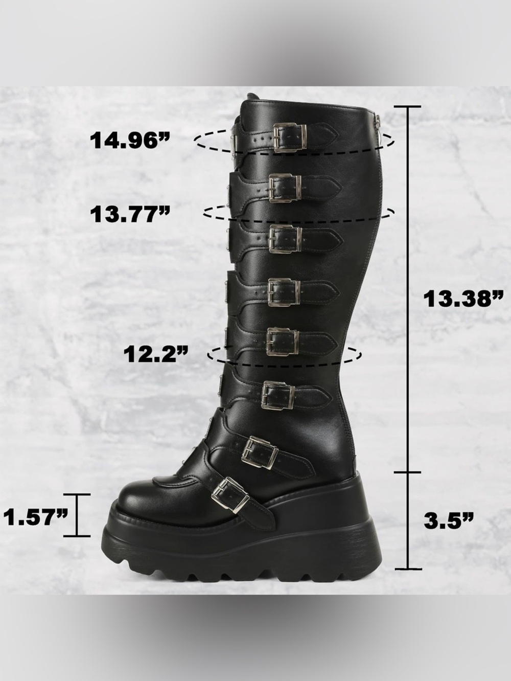 Chunky Platform Knee High Boot Women’s Size 7 Black Goth - Picture 4 of 6